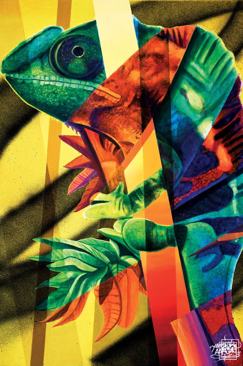 Caméléon - Éditions Limitées - Animaux, Collage, Jaune, Urbain, Vert
